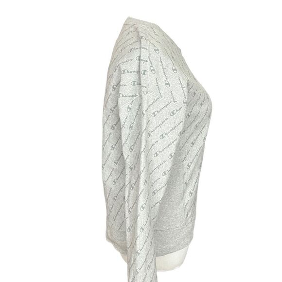 Champion Reverse Weave Gray AOP Spell Out Crewneck Sweatshirt S - Picture 3 of 6